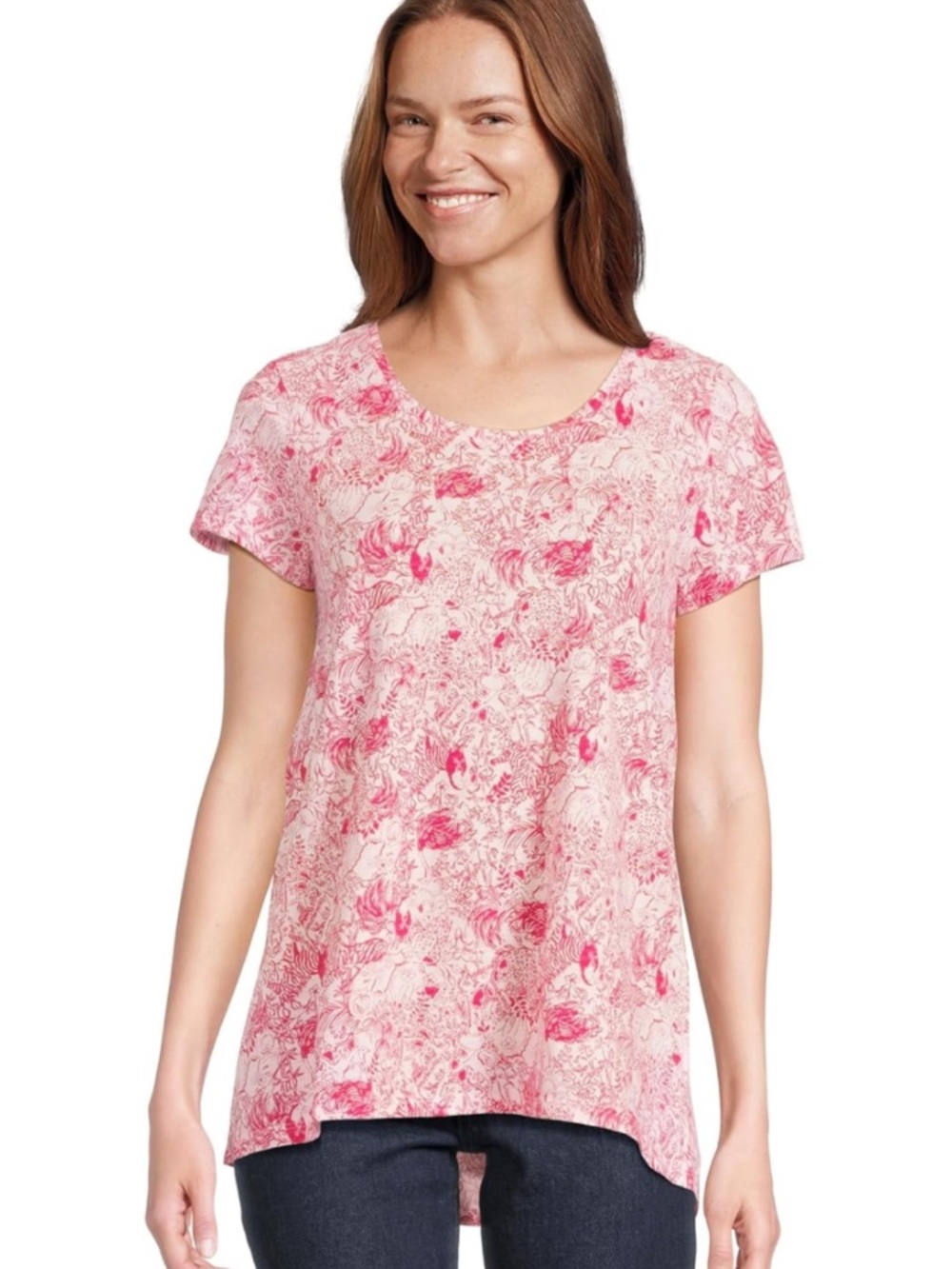 Lilly Pulitzer Pink Floral Short Sleeve Scoop Neck Top